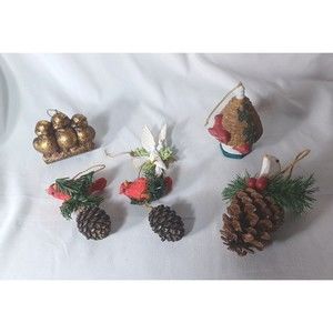 Set Of Bird Ornaments Lot of 6 Vintage Birdhouse Bell Red Bird Dove